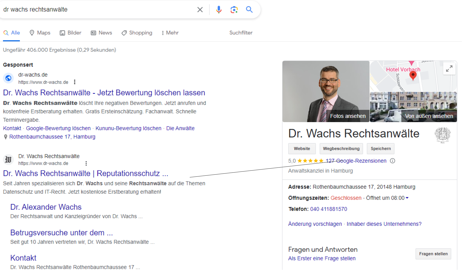 Dr. Wachs Google Bewertung screenshot